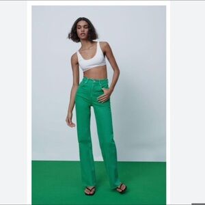 Zara Women's Green High-Waisted Jeans